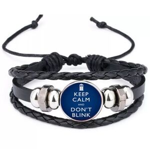 NEW Doctor Who Keep Calm and Don't Blink Leather Bracelet Noosa Snap Glass Brace